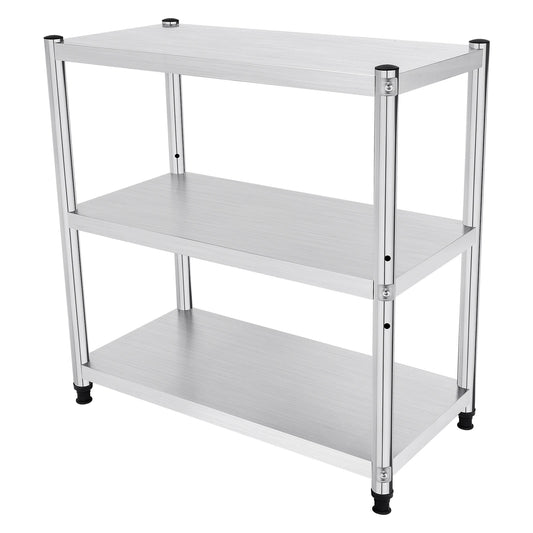3-Tier Stainless Steel Work Table 80*40*80cm Large-Capacity Kitchen Storage Rack for Kitchen Garage school, Height Adjustable
