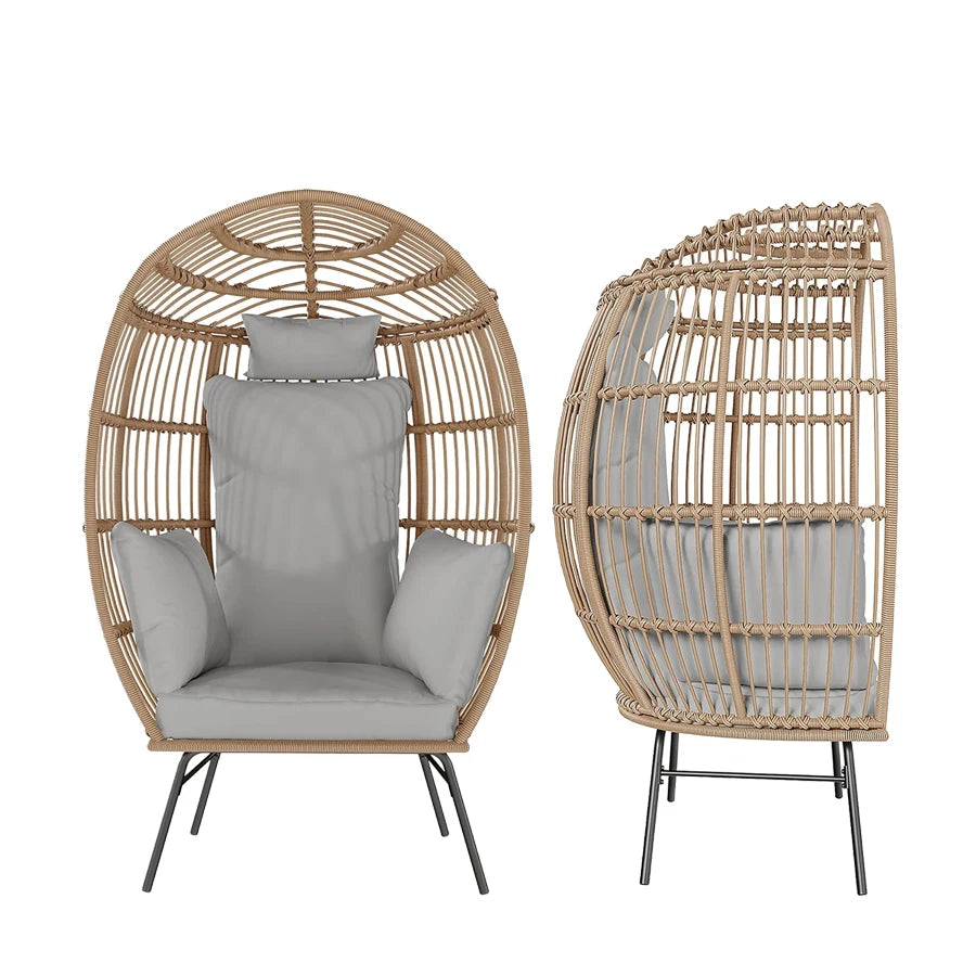 Wicker Egg Chair With Ottoman For Outdoor Patio Cushions