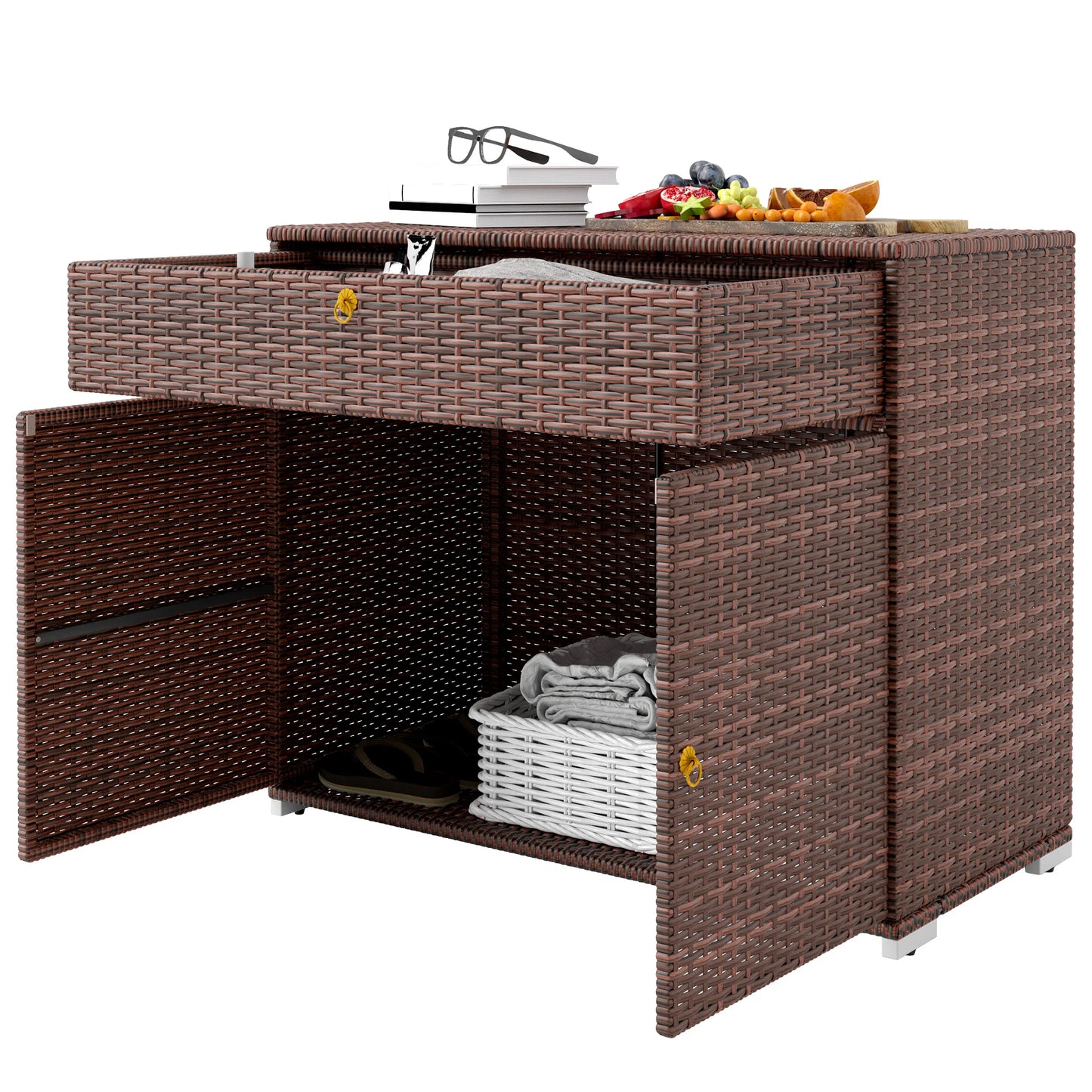 Outsunny Outdoor Pool Towel Rack With Drawer And Cabinet