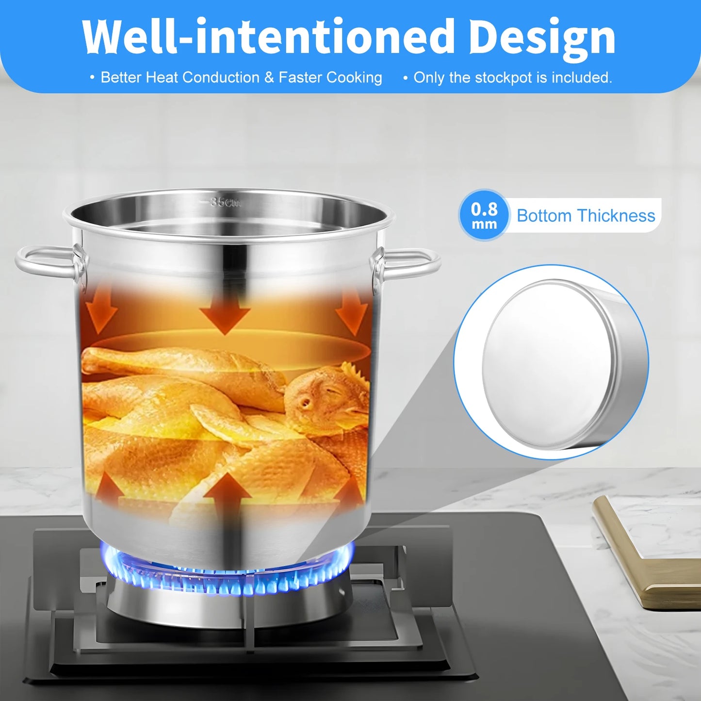 Stainless Steel Stock Pot With Lid And Handles 35/50/70L
