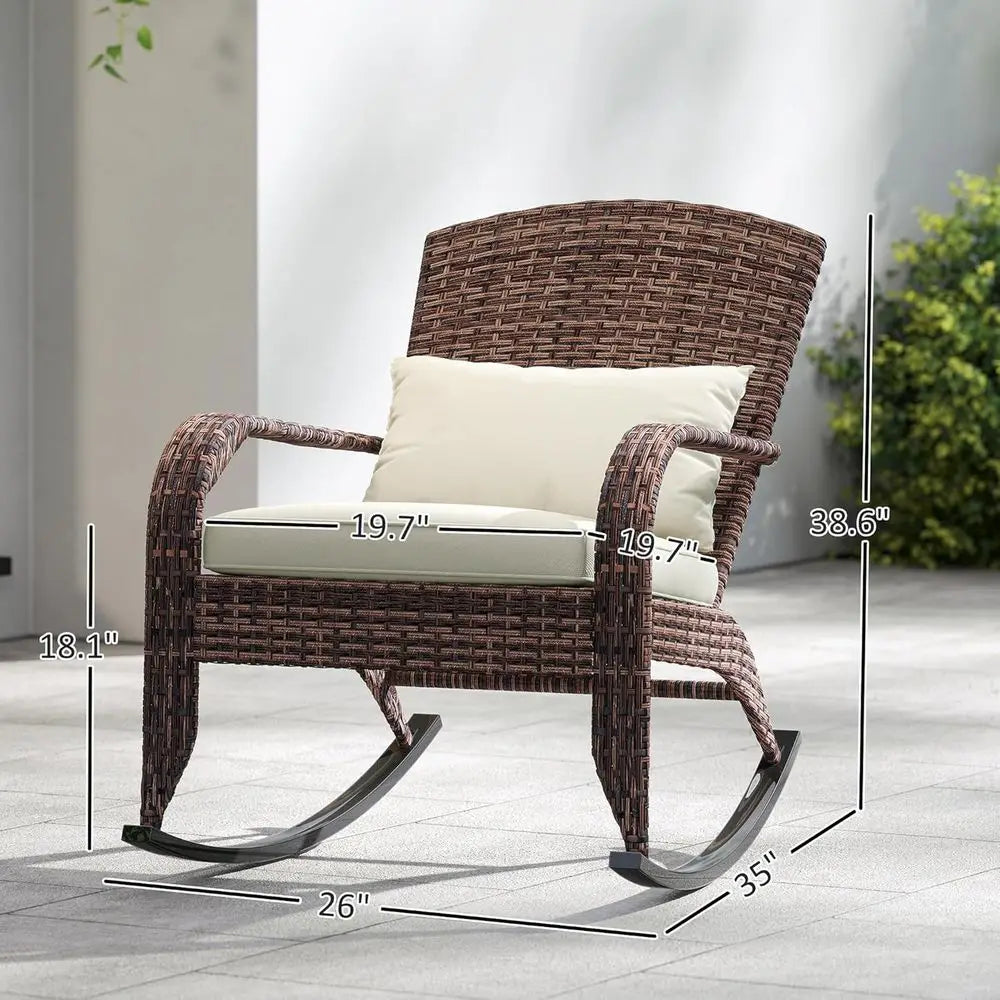 Outdoor Wicker Rocking Chair With Cushion And Pillow