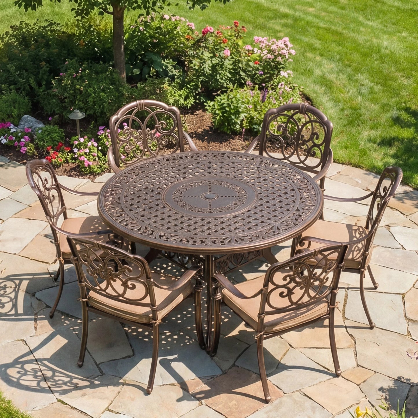 9-Piece Outdoor Patio Dining Set for 8 with Umbrella Hole, 86.6" Oval Cast Aluminum All-Weather Outdoor Table and Chairs with Cu