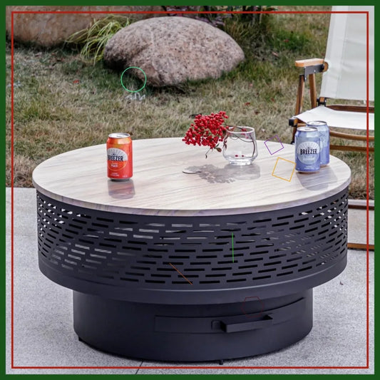 32" Wood Burning Fire Pit with Grill & Lid, Outdoor Firepit Table for BBQ, Bonfire, Patio Heater, Waterproof Cover