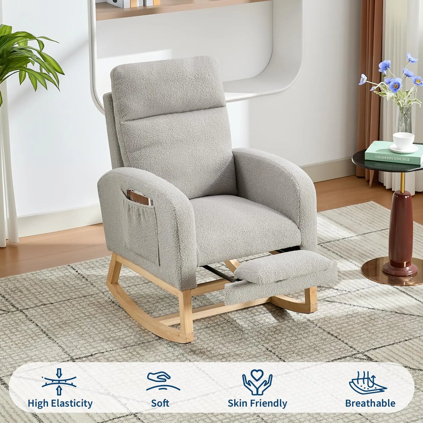 Teddy Upholstered Rocking Chair With Footrest For Living Room