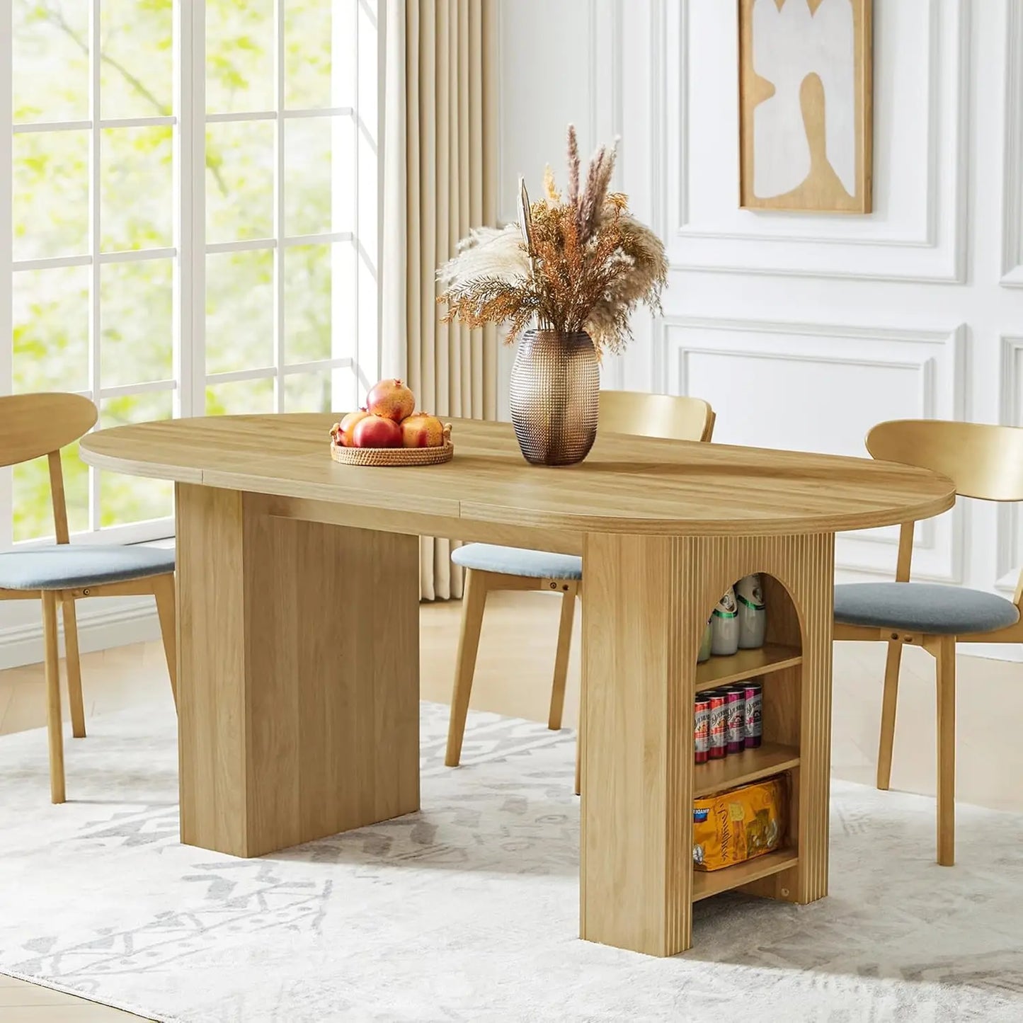 Extendable Dining Table 41-78in Seats 4-8 Round Expandable Kitchen Fluted Base Modern Oval Dining Room Living Room, Customized