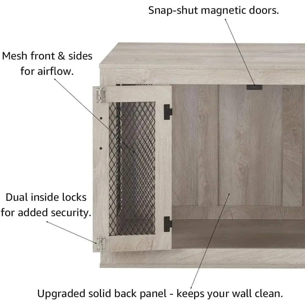 Furniture Style Dog Crate With Cushion Tray And Double Doors