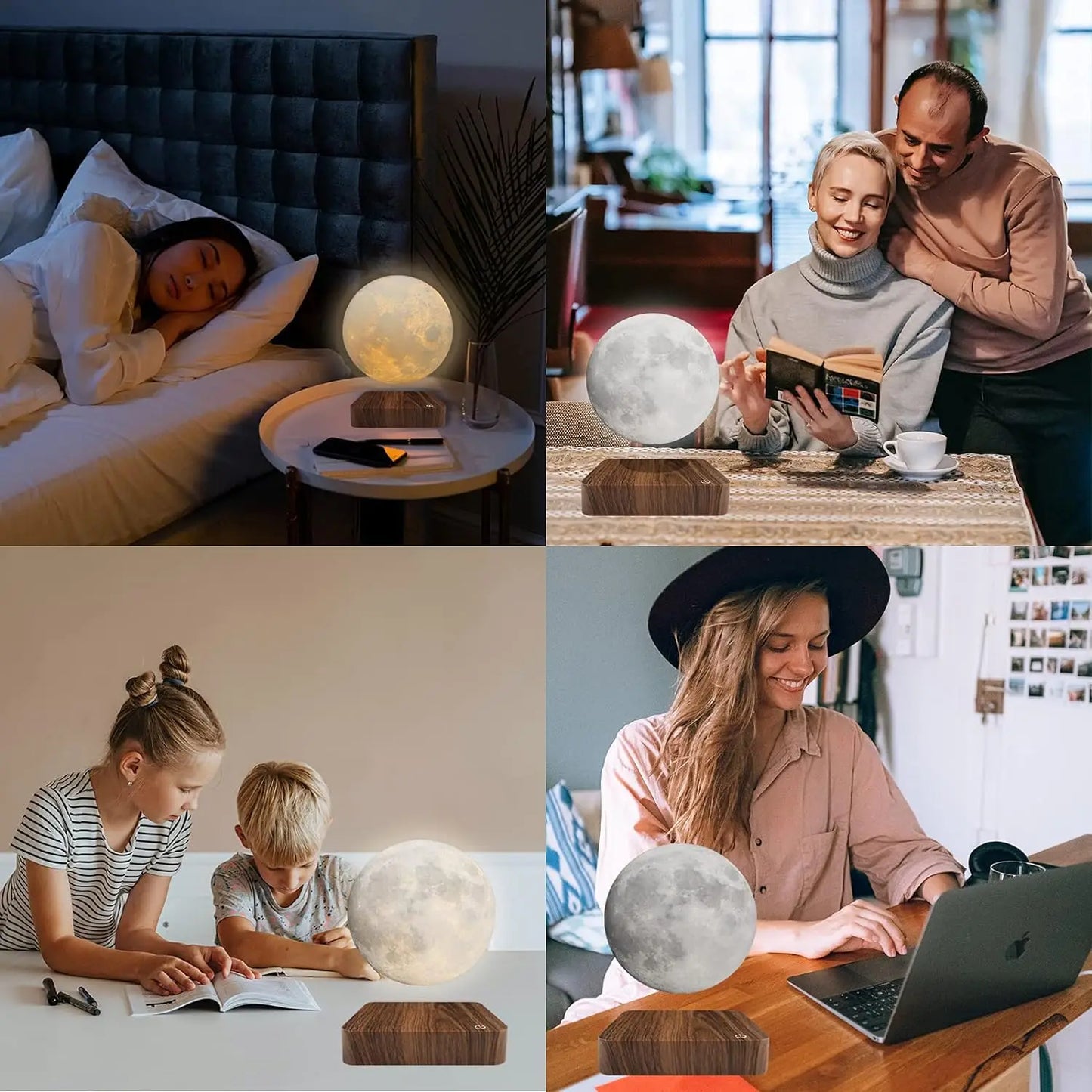 Mexllex Magnetic Rotating Moon Lamp With Wooden Base And 3 Color Temperature LED