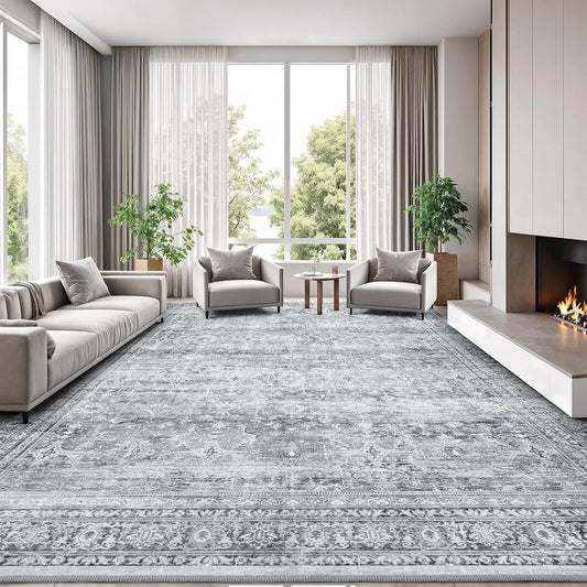Washable Floral Area Rug With Non-Slip Backing For Living Room