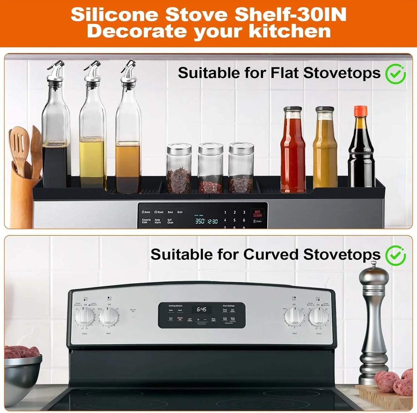 Magnetic Stove Top Shelf Organizer With 3 Compartments Silicone