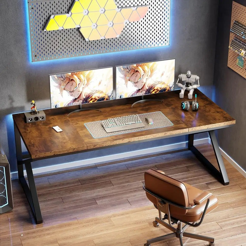 L Shaped Metal Wood Computer Desk For Home Office Gaming