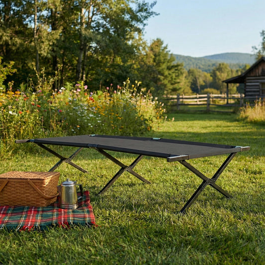JHK Collapsible Camping Cot Lounge Chair Portable Folding Outdoor Bed