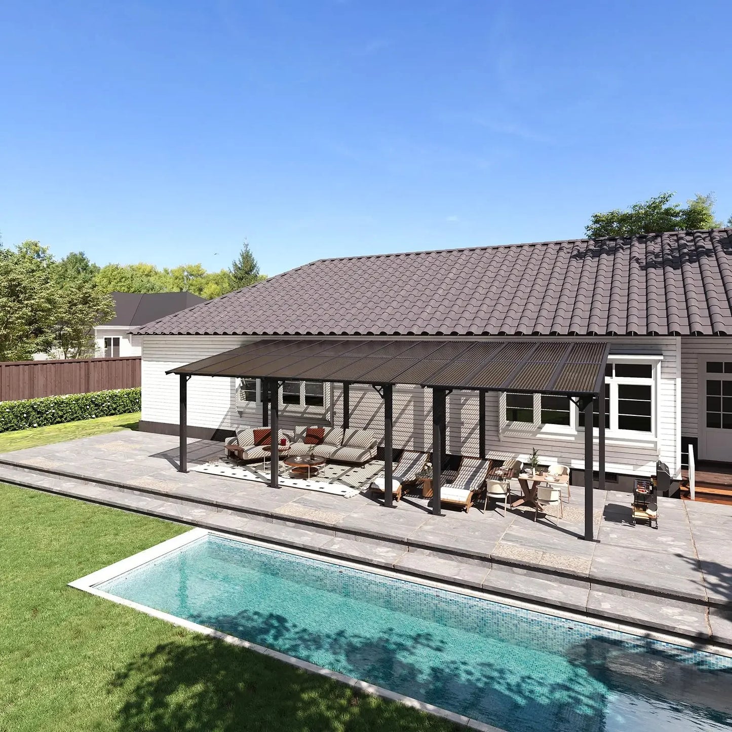 Aoxun Premium Gazebo, Wall Mounted Gazebos Pergola, Outdoor Patio Lean to Gazebo, Awnings with Sloped Roof, for Backyard, Porch
