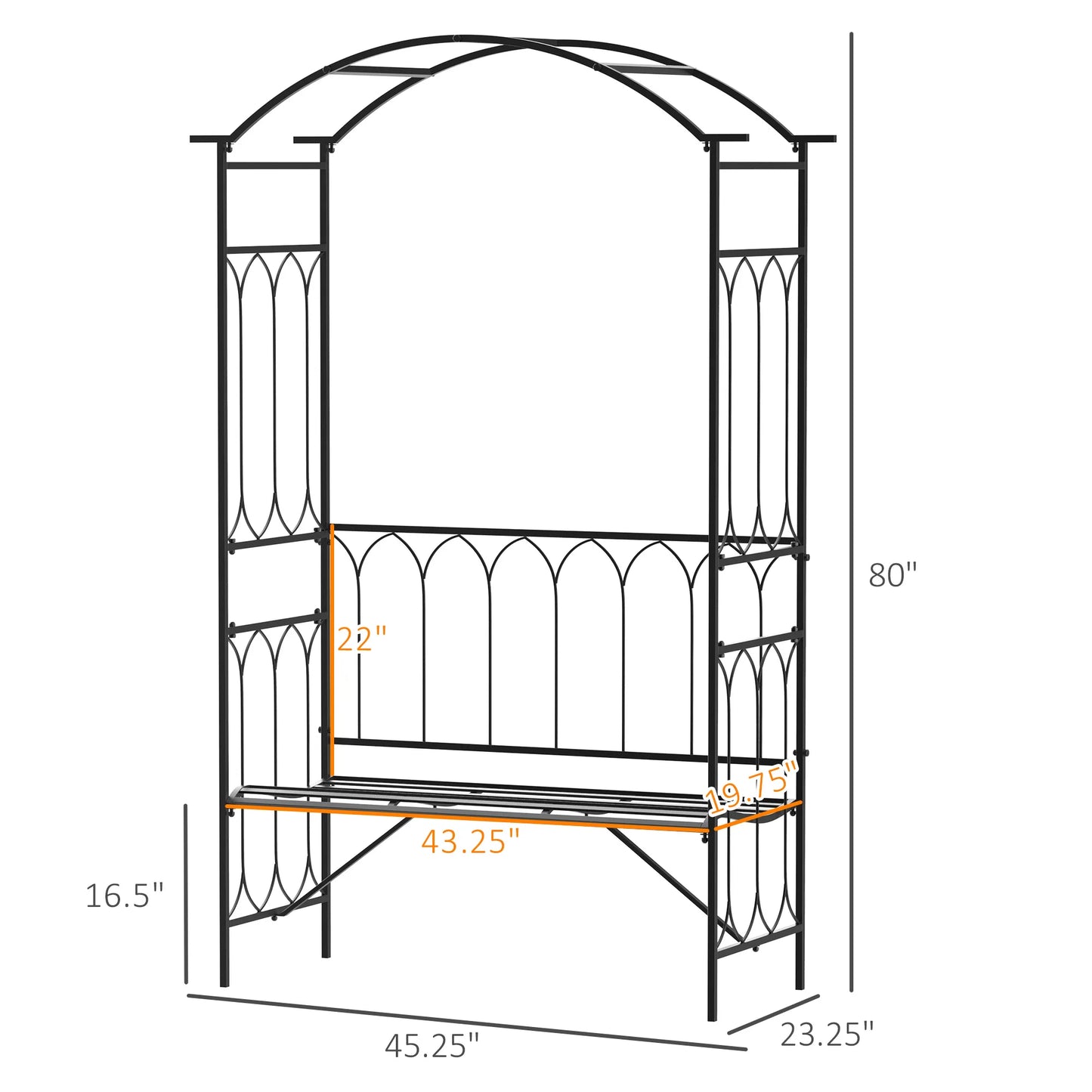 Outsunny Steel Outdoor Garden Arbor Archway With Bench Seating