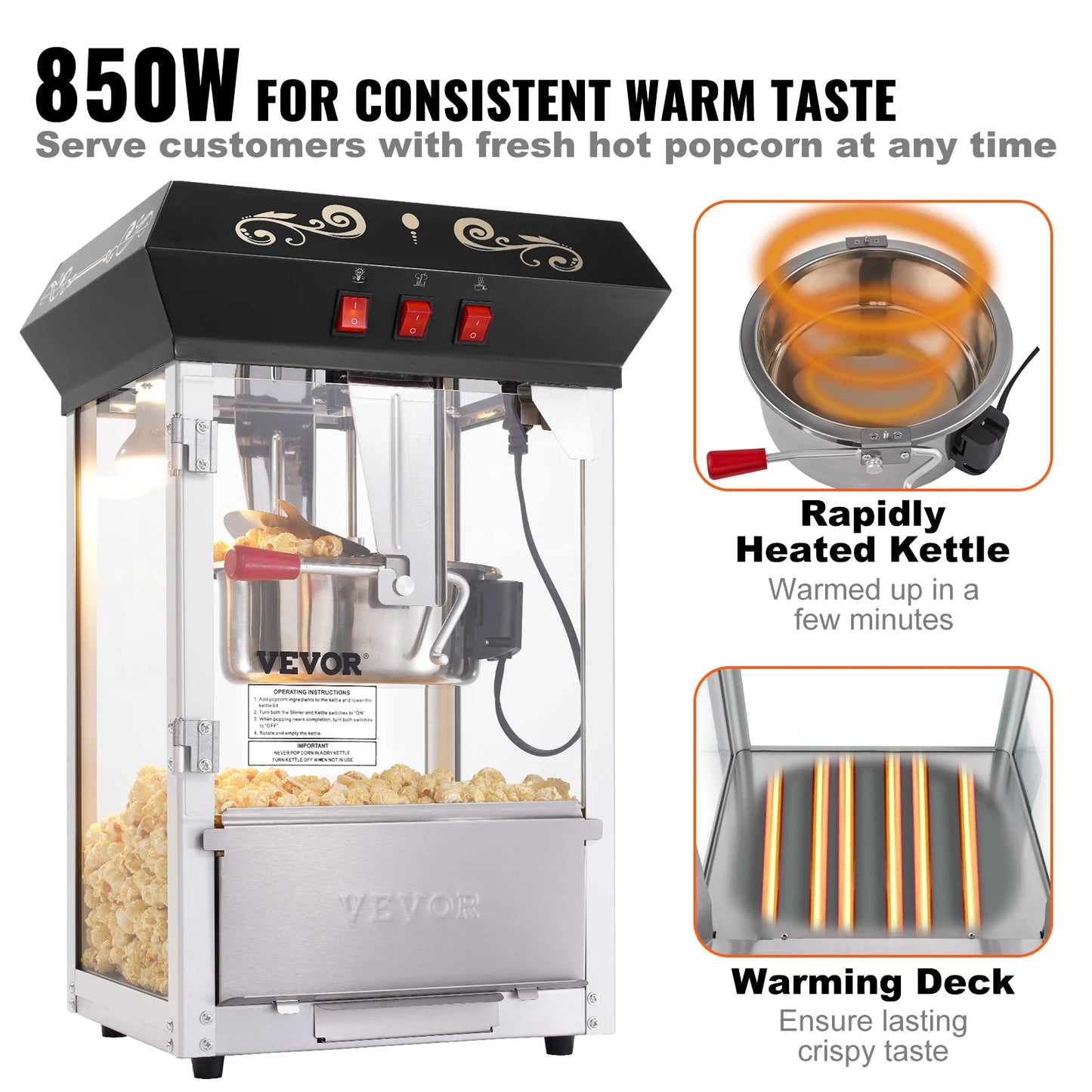 SucceBuy Commercial Countertop Popcorn Maker Machine With Tempered Glass Lid