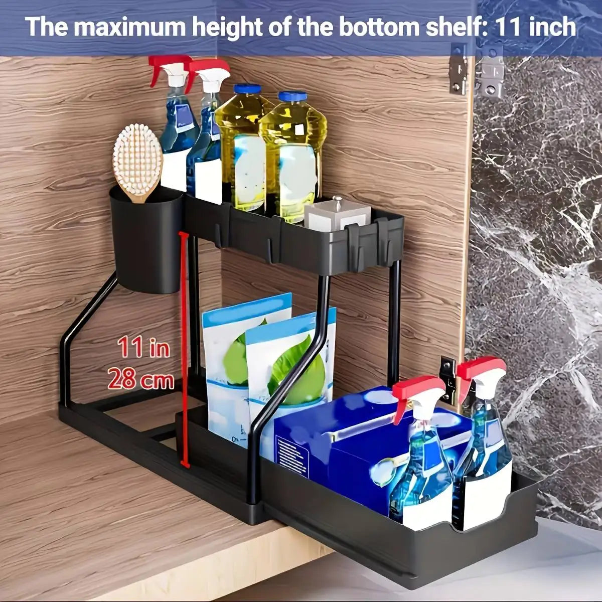 Space Saving Under Sink Organizer With Pull Out Storage Box
