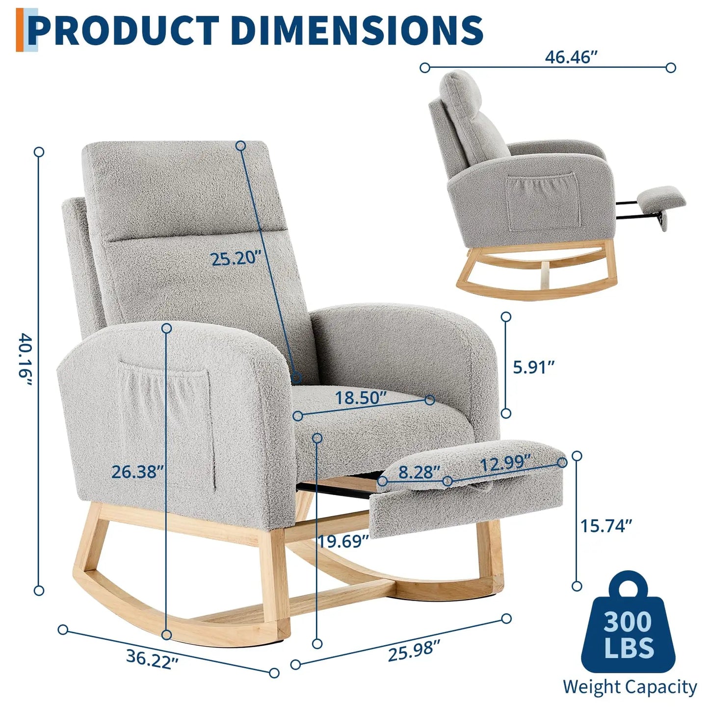 Teddy Upholstered Rocking Chair With Footrest For Living Room