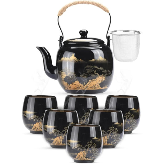 Kitchen porcelain tea set: Authentic ceramic teapots and cups - elegantly designed for tea parties and everyday use