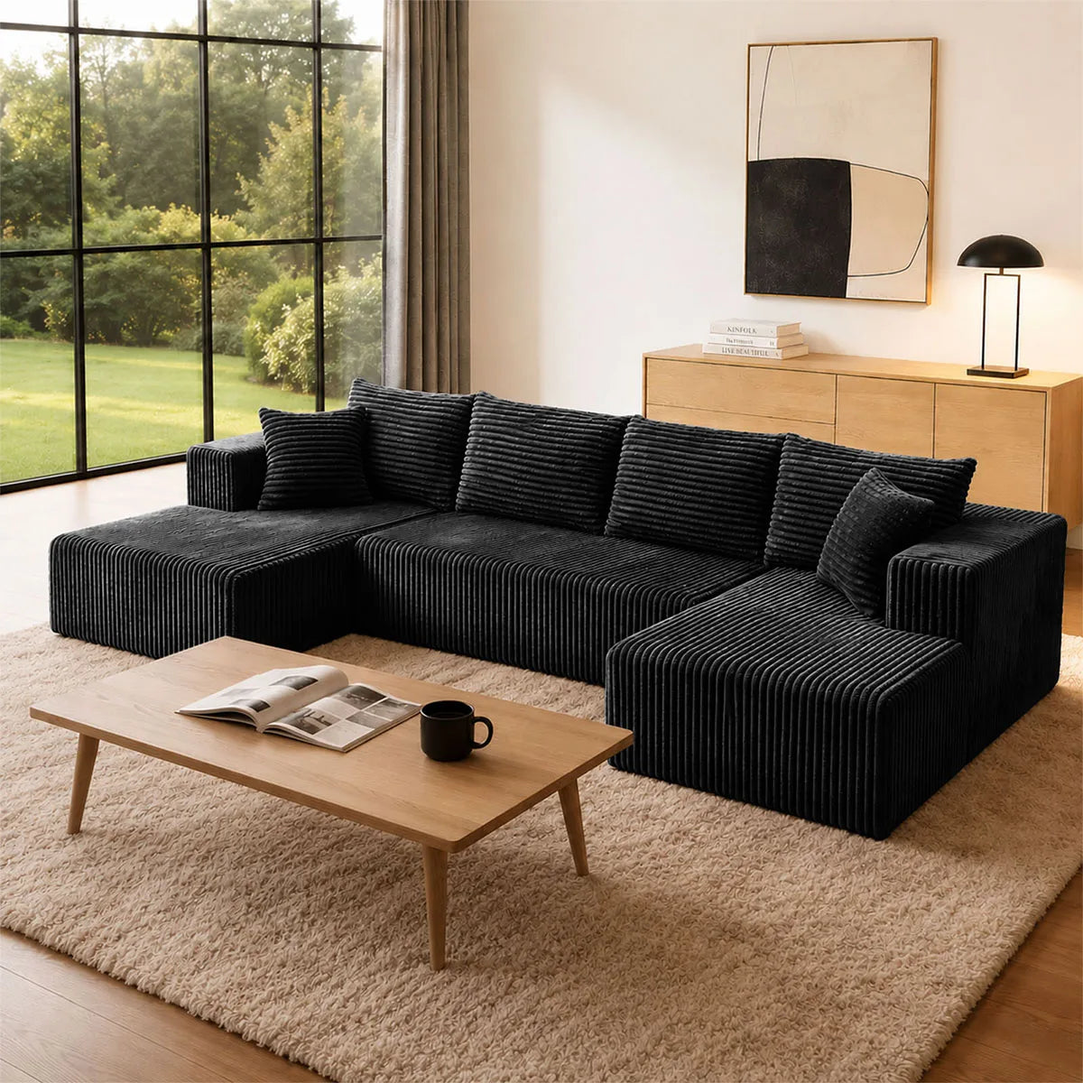 Modular U Shaped Sectional Sofa With Double Chaise Lounges Corduroy