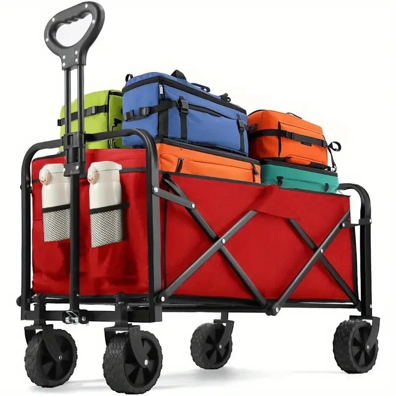 Heavy Duty Folding Wagon Cart With All Terrain Drink Holders