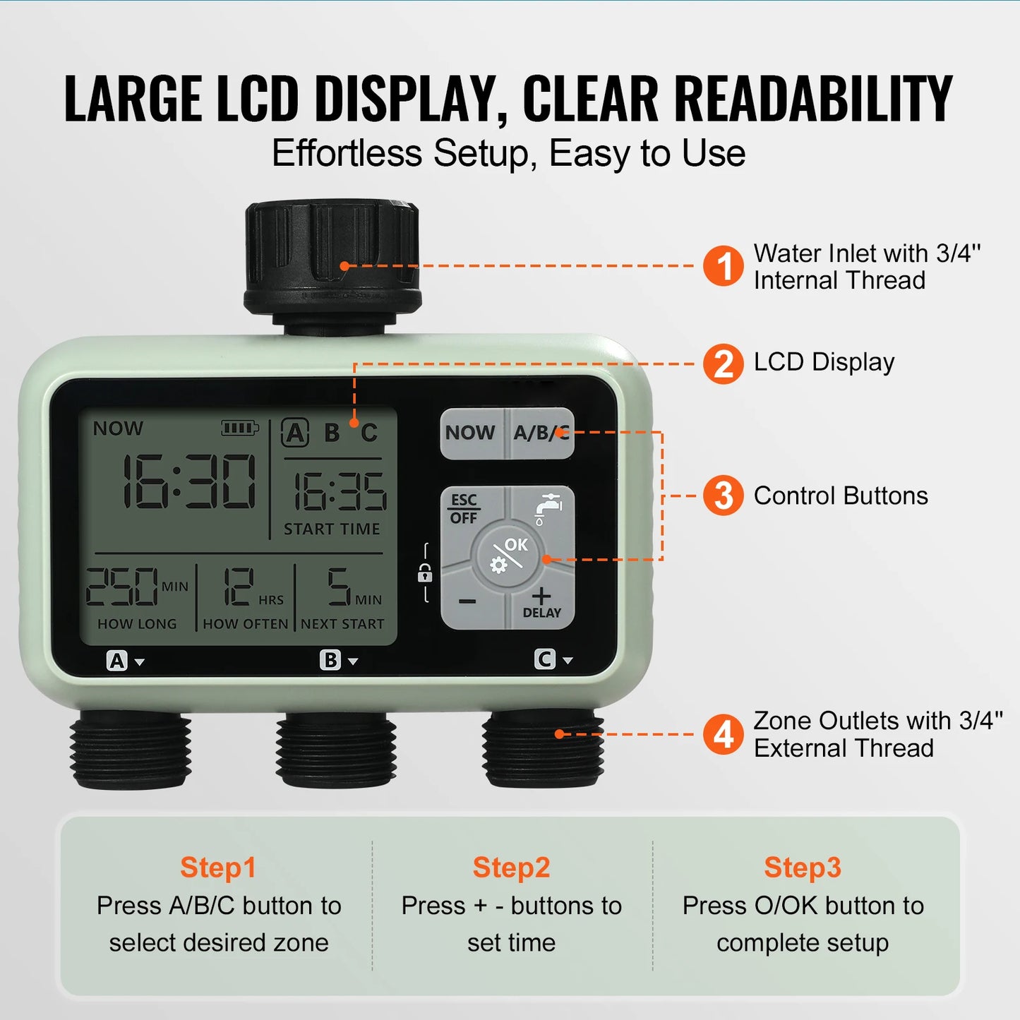 SucceBuy Water Timer 3 Outlets Hose With Independent Zones