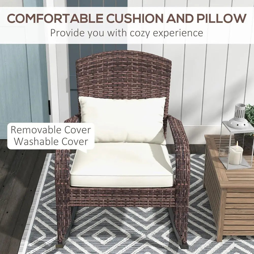 Outdoor Wicker Rocking Chair With Cushion And Pillow