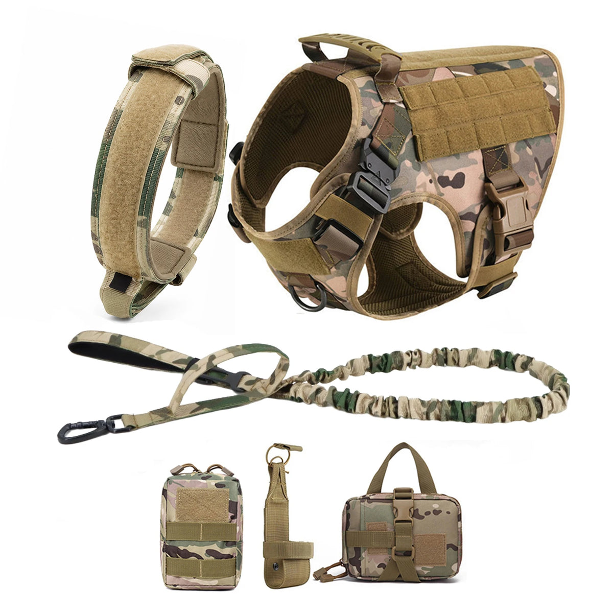 PETRAVEL Tactical Dog Harness Set With Leash And MOLLE Pouches