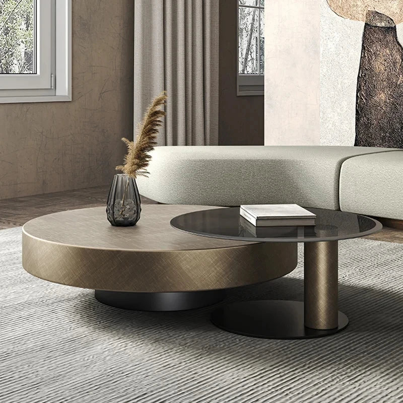 QWC Modern Round Metal Coffee Table for Living Room