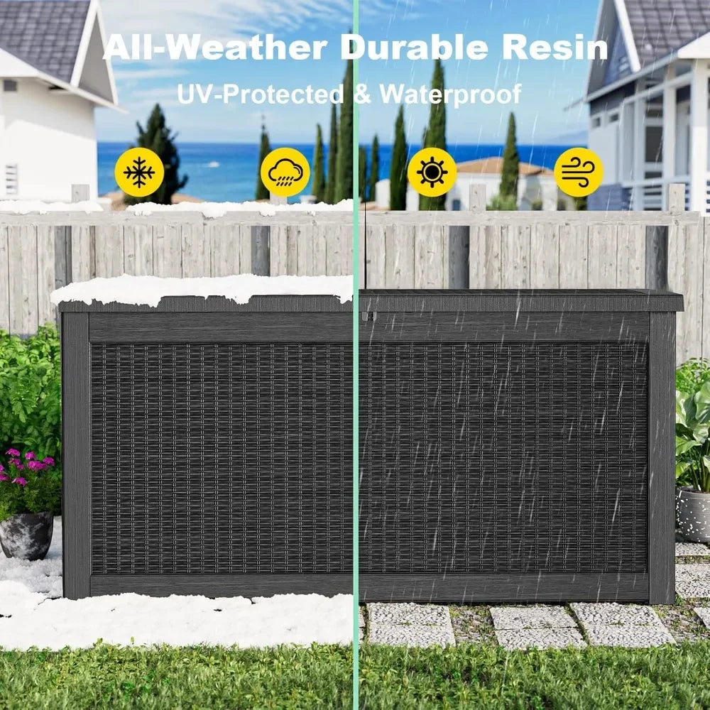 320 Gallon Waterproof Outdoor Deck Box, Lockable Storage for Garden Tools & Cushions, Weatherproof Resin Container