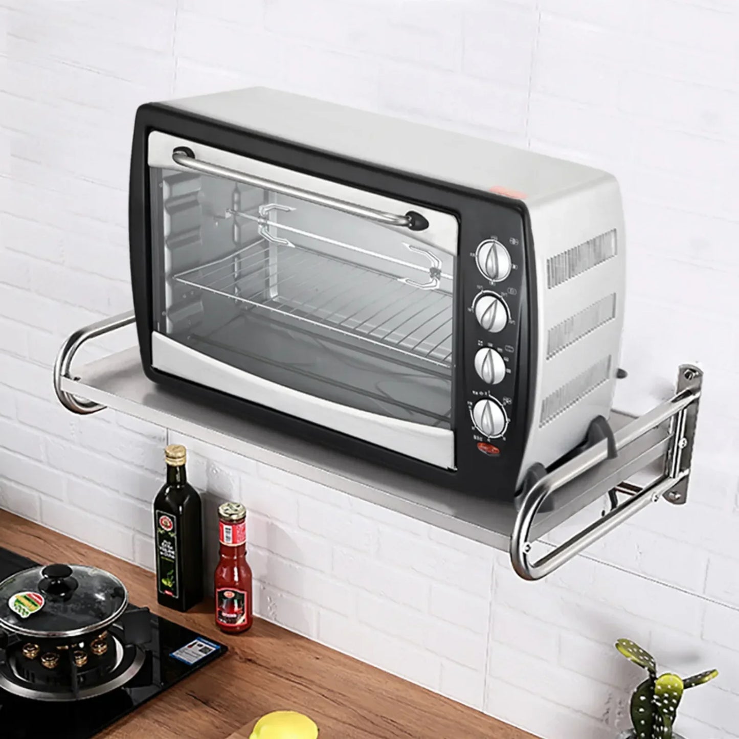 Stainless Steel Wall Mount Utensil Shelf With 6 Hooks
