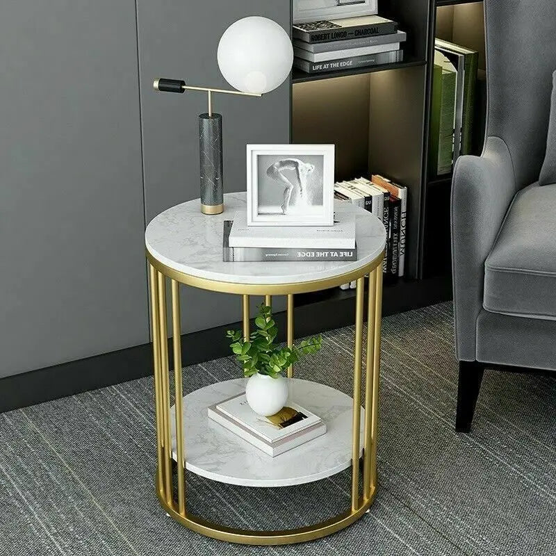 Wisfor Two-Tier Marble Round Side Table With Jewellery Storage