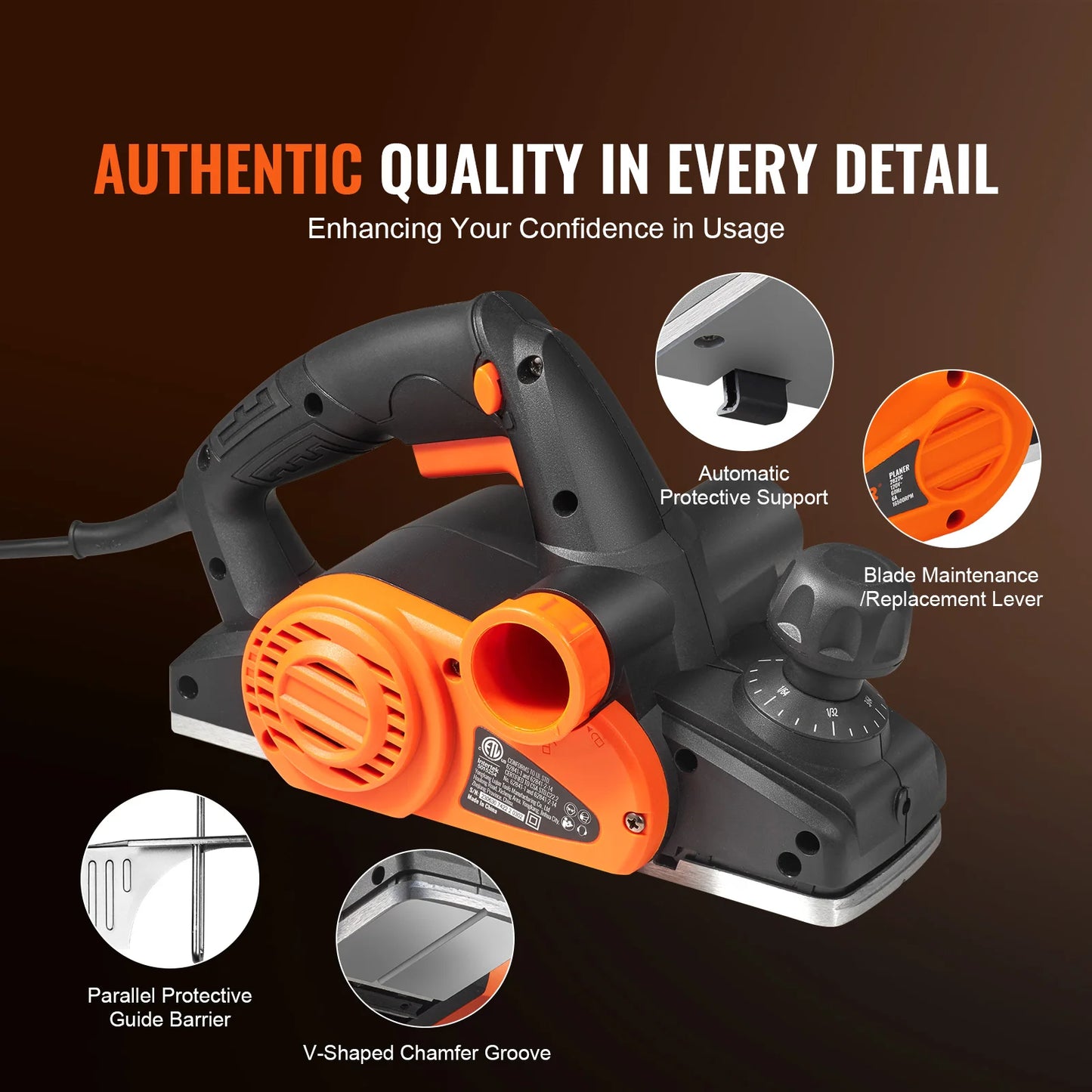 VEVOR Electric Hand Planer 16500 RPM High Speed Woodworking Tool