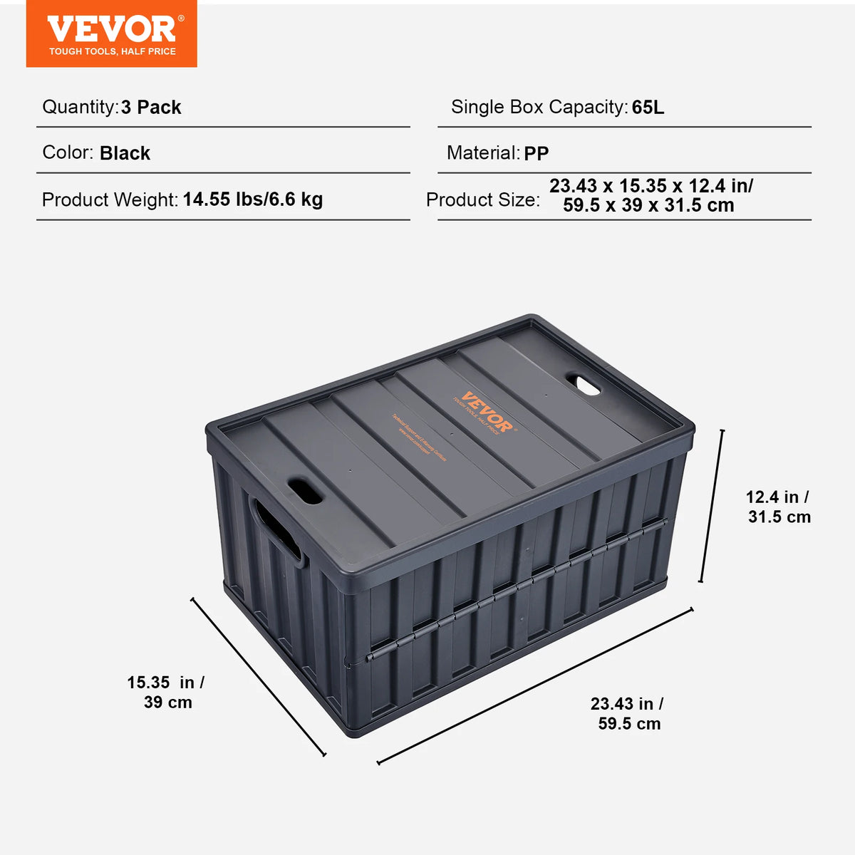 Stackable Collapsible Storage Bins With Lids, Three Piece Crate Set