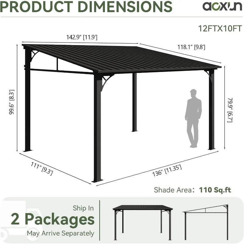 Aoxun Lean-To Gazebo With Hardtop Pergola And Galvanized Roof