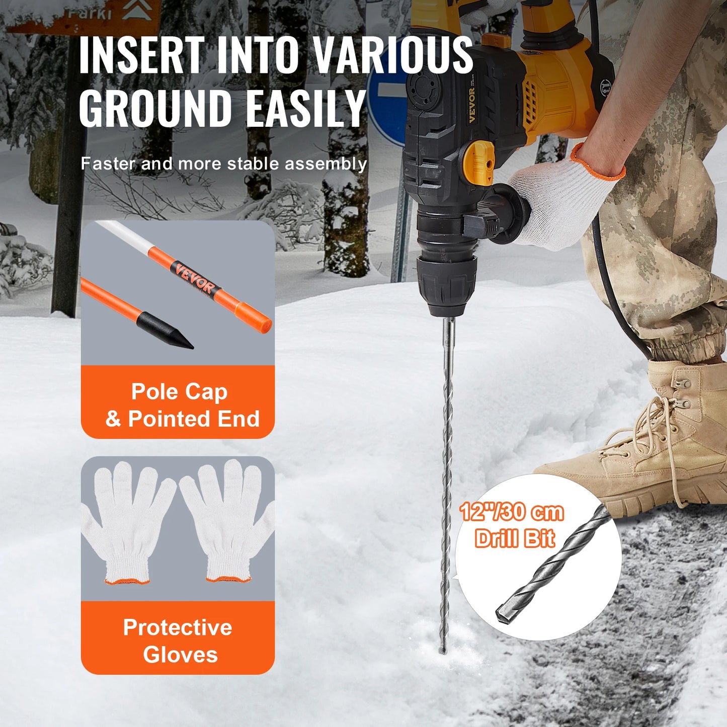 Driveway Markers Fiberglass Poles Snow Stakes For Parking Lots Walkways