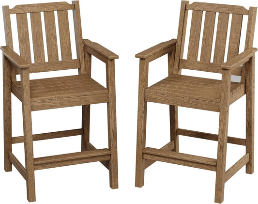 Outdoor Patio Bar Height Chair Set of 2, All-Weather HDPE Bar Height Barstools Widened Chair Set, Adirondack Chairs Set with Widened Armrests for Garden, Poolside, Bistro