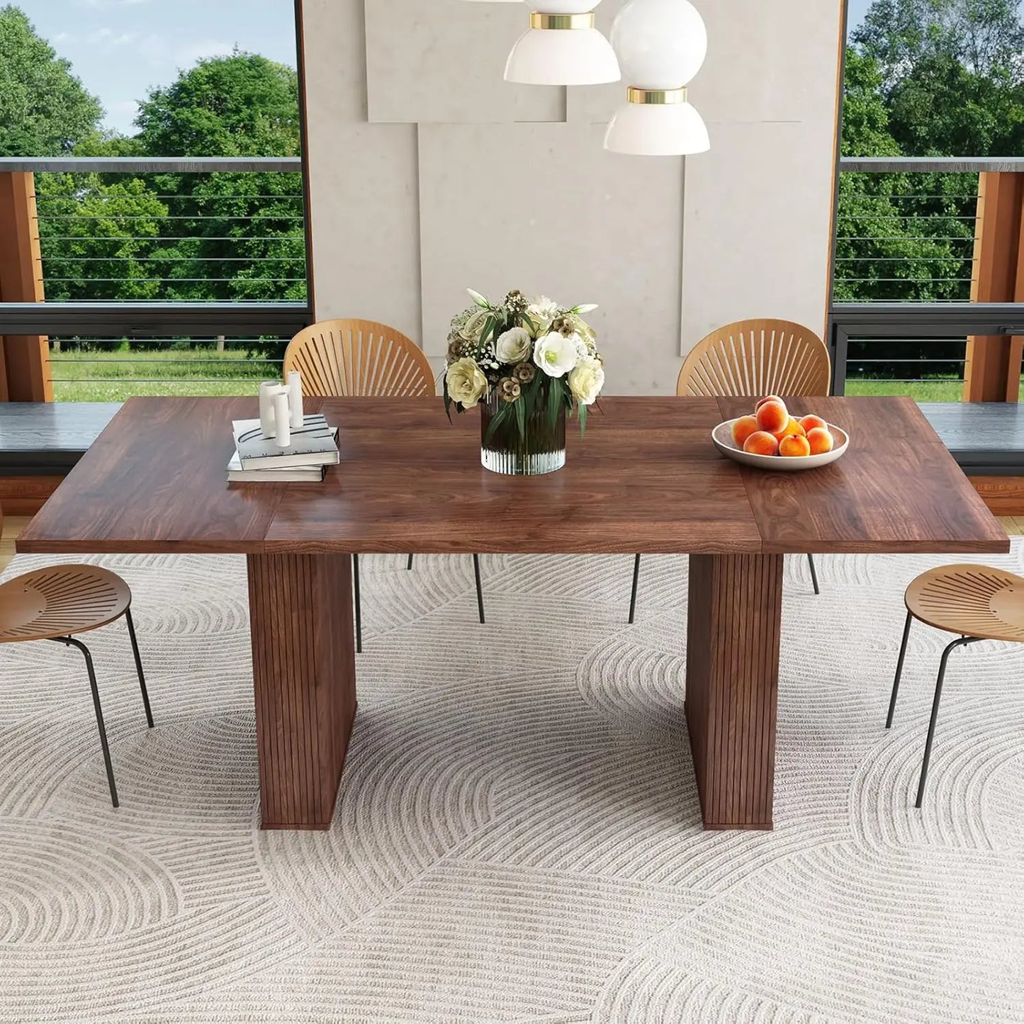 Extendable Dining Table 41-78in Seats 4-8 Round Expandable Kitchen Fluted Base Modern Oval Dining Room Living Room, Customized