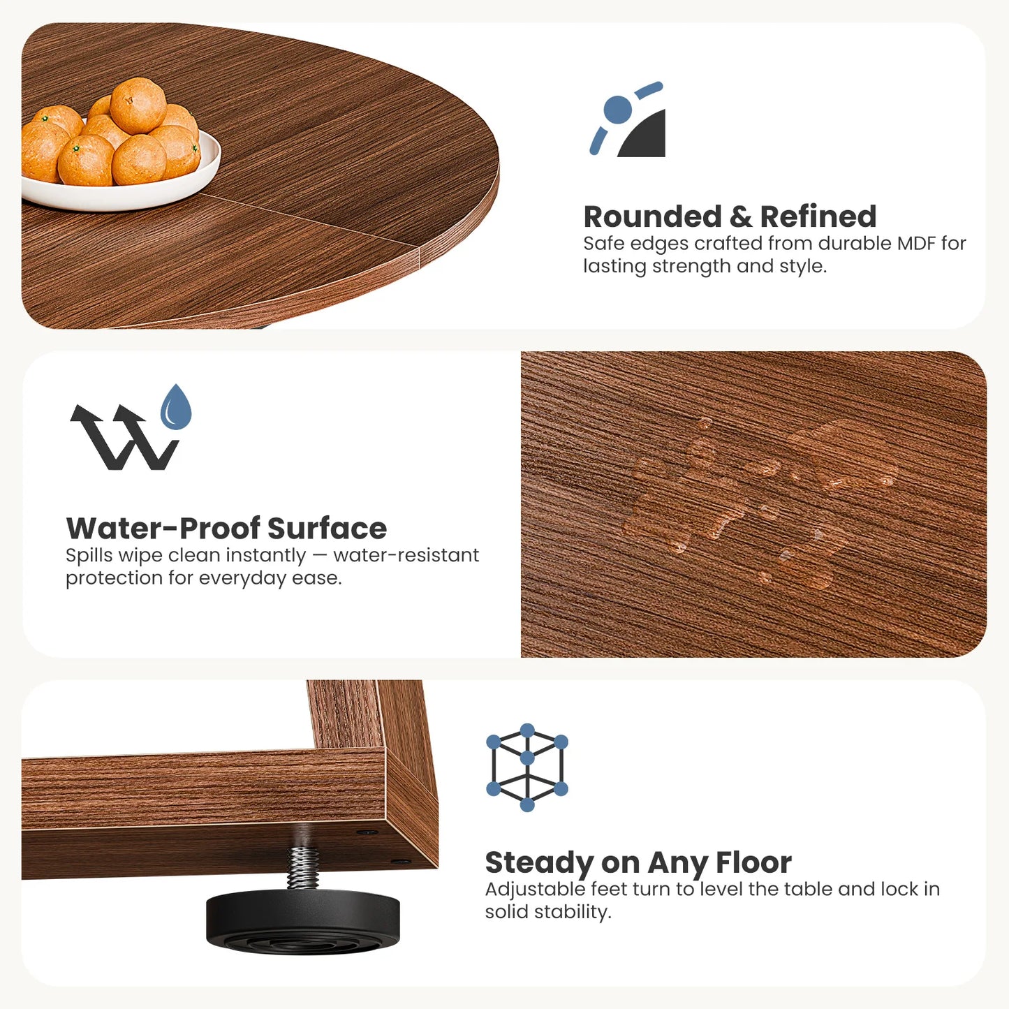 JHK Extendable Wood Round Dining Table With Storage Shelf