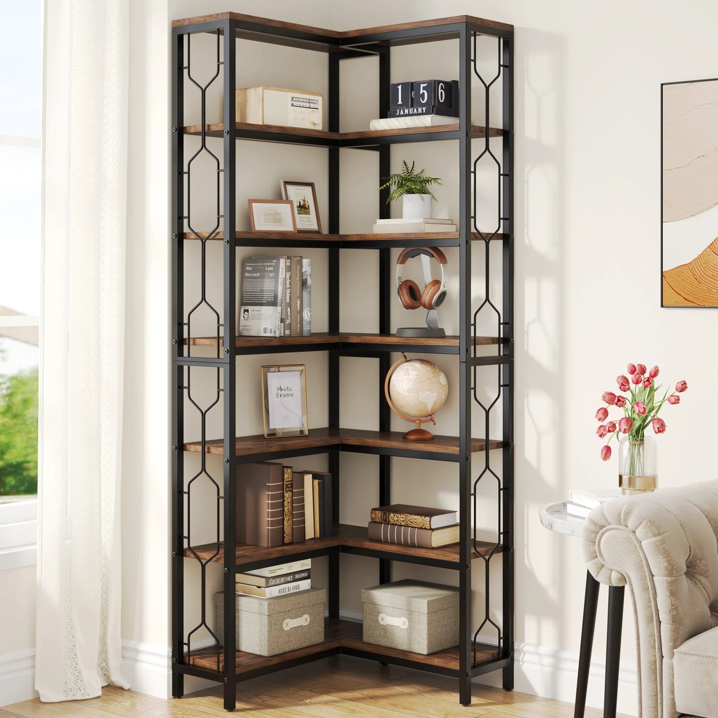 Tribesigns 7-Tier Corner Shelf Industrial Etagere Bookcase