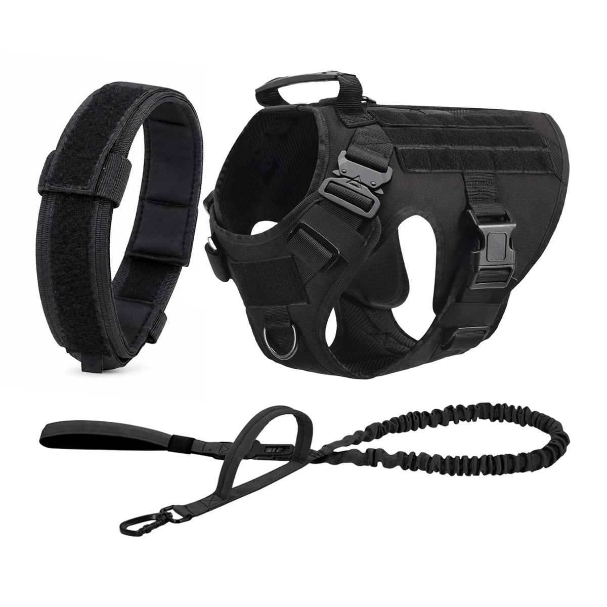 PETRAVEL Tactical Dog Harness Set With Leash And MOLLE Pouches