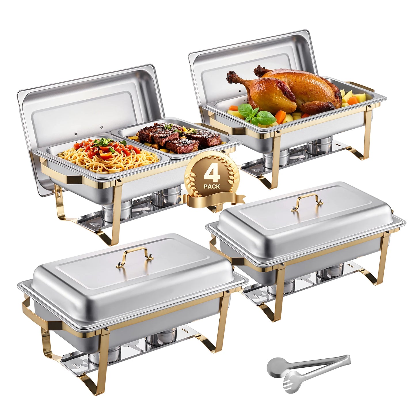 SucceBuy 4 Pack Chafing Dish Buffet Set Stainless Steel Chafer