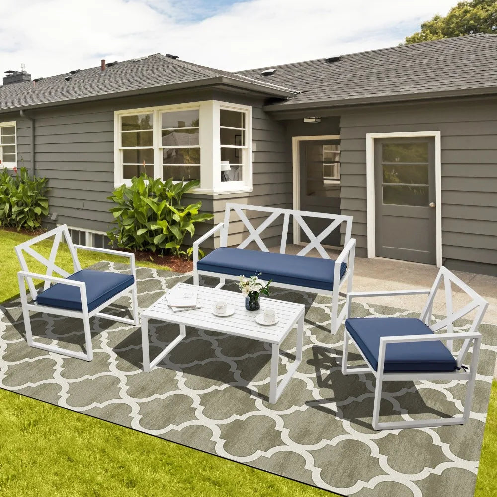 4PCS Patio Conversation Furniture Set Armrest Cushioned Loveseat Sofas Garden