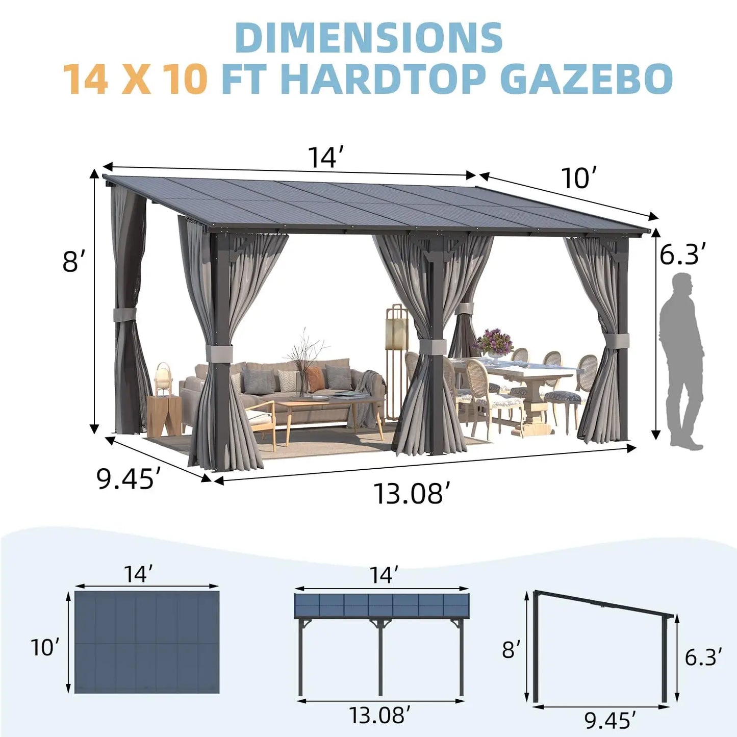 Lean To Hardtop Gazebo Curtains And Netting Wall Outdoor Shelter