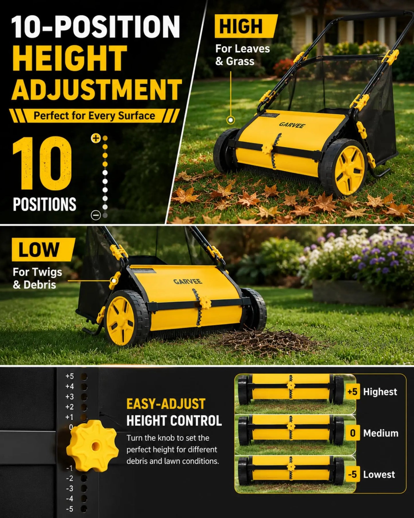 HiMISS Manual Operated Lawn Sweeper With 3.5 CuFt Mesh Bag