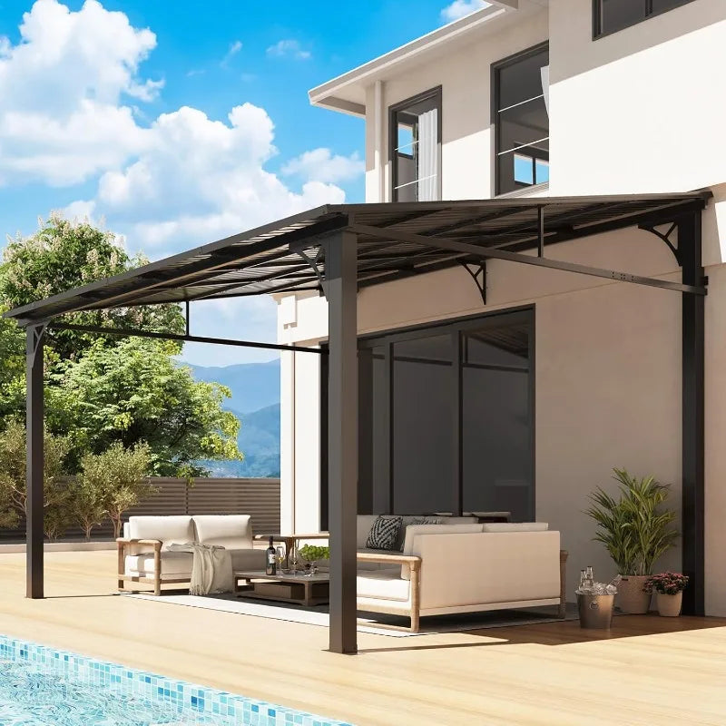 Aoxun Lean-To Gazebo With Hardtop Pergola And Galvanized Roof