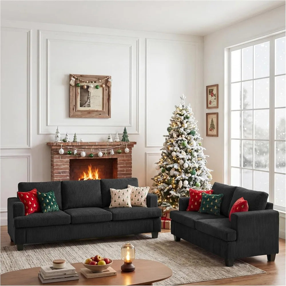 2 Piece Modern Sleeper Loveseat & 3 Seater Sofa Set, Deep Seat Corduroy Living Room Furniture for Apartment Lounge 89", Custom