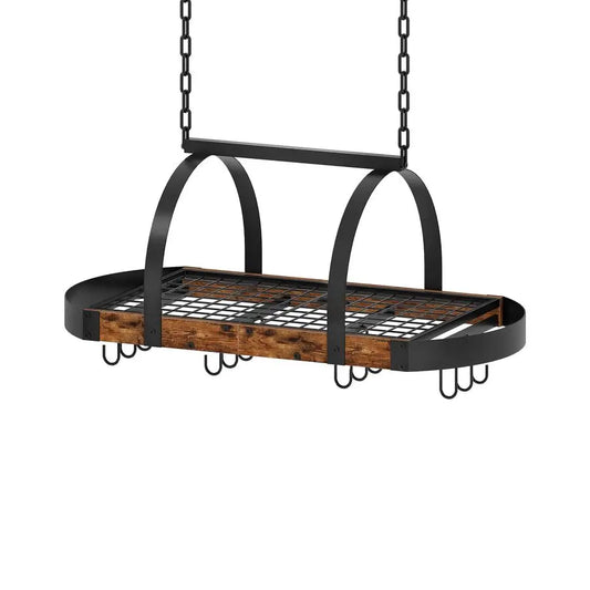 Ceiling Mounted Pot Rack With 12 S-Shaped Hooks For Kitchen Storage