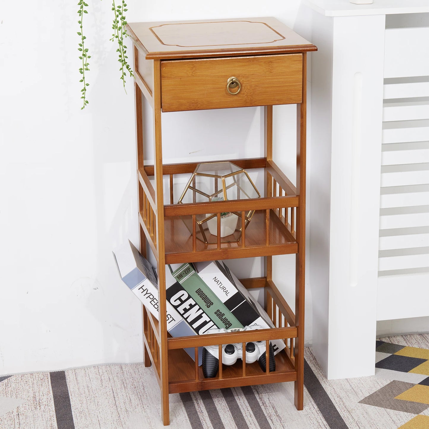 LUVODI Multifunctional Bamboo Bedside Table Drawer Nightstand