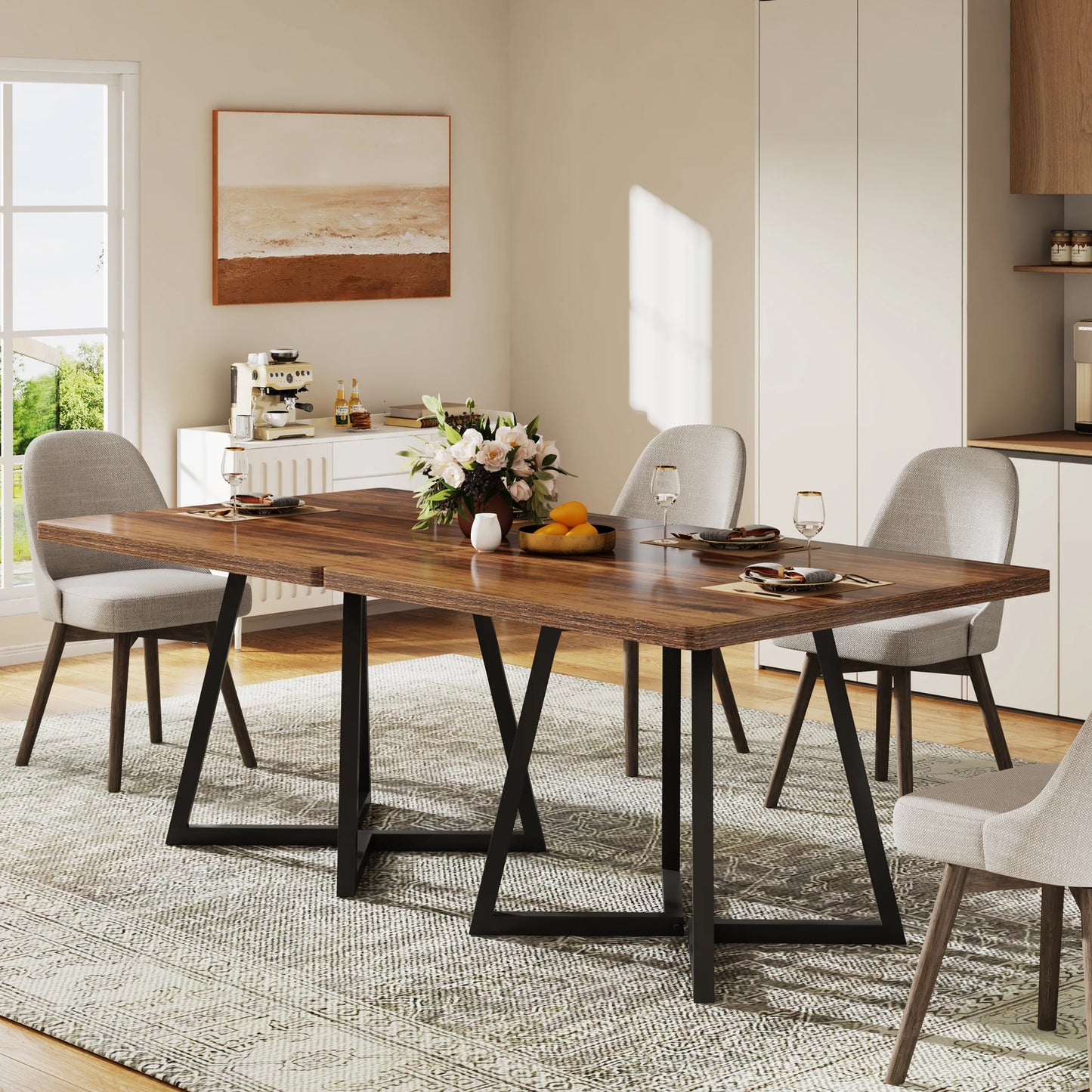 Tribesigns Industrial Square Dining Table With Metal Base Wooden Top