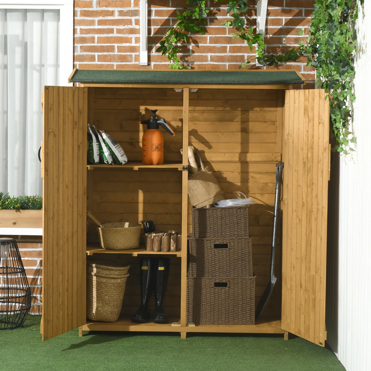 Wooden Waterproof Garden Storage Shed w/ Asphalt Roof, Shelves & Lock Backyard