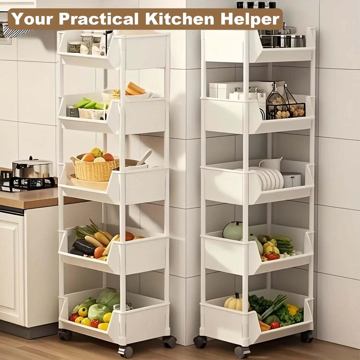 Trolley Bookshelf Storage Rack for Kitchen and Living Areas
